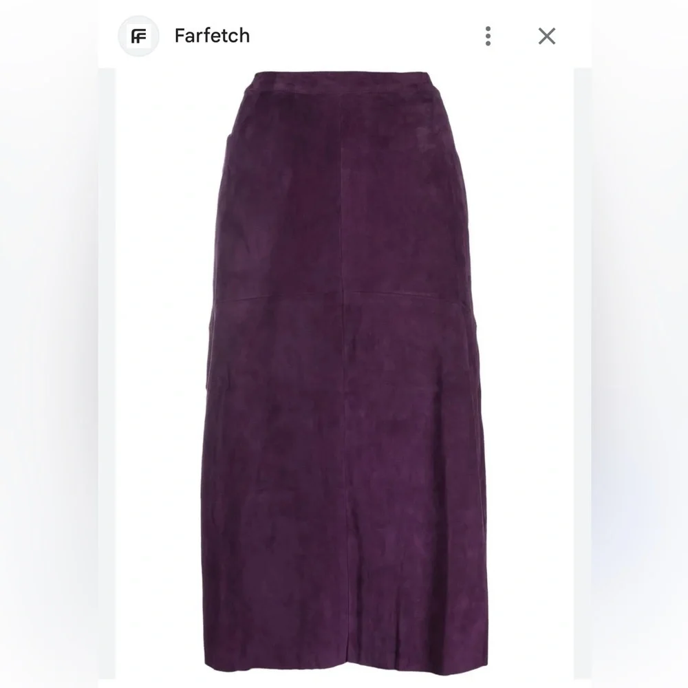 Vintage Saks Fifth Avenue Suede Leather Deep Purple Midi Skirt - Picture 2 of 12